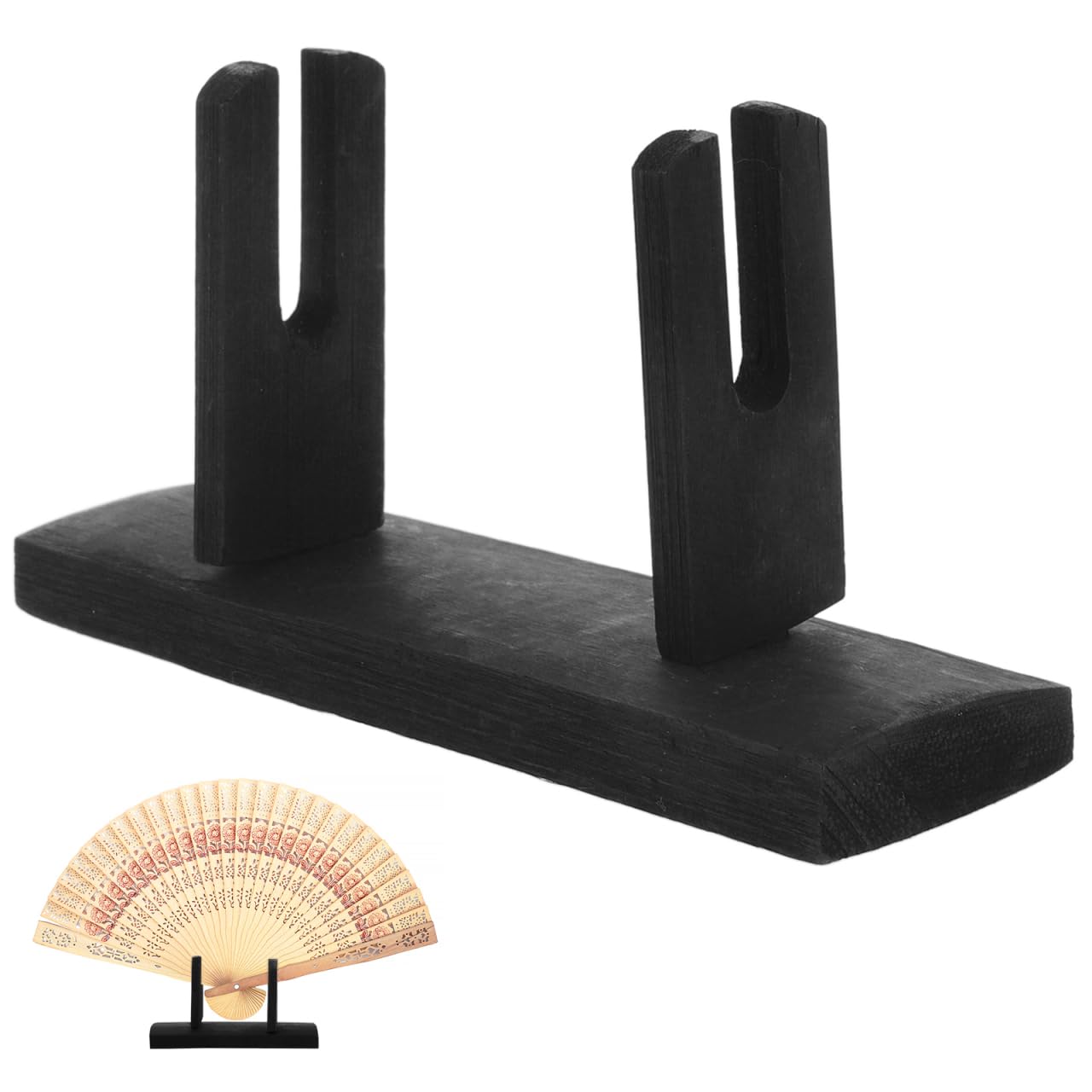 FOMIYES Japanese Folding Fan Display Stand, Black Plastic Handy Fan Holder for Home, Office, Art Gallery, Bedroom, Corridor, 4.33 X 2.36 X 1.37 Inch