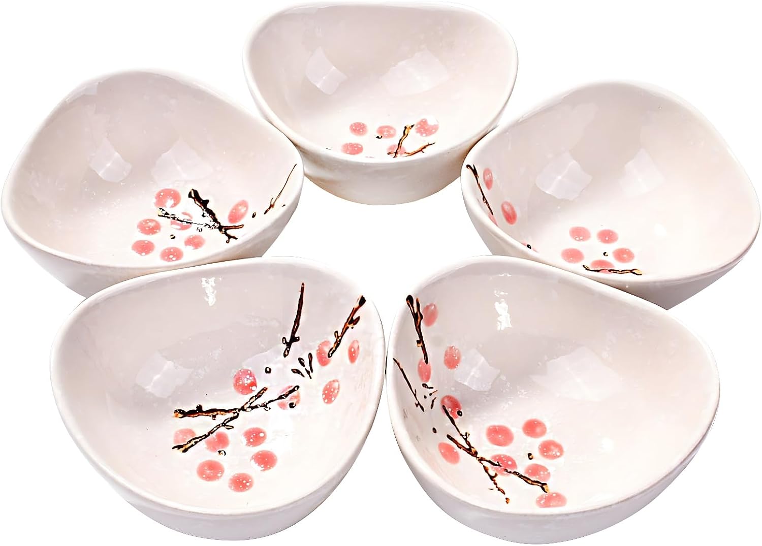 Dipping Sauce Bowls Set of 5 Japanese Soy Side Dishes, Asian Small Dipping Bowls Cups for Soy Sushi (Red)