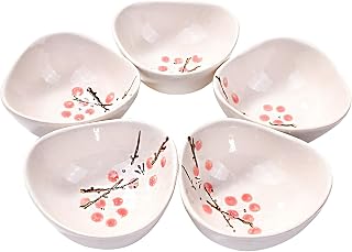 Dipping Sauce Bowls Set of 5 Japanese Soy Side Dishes, Asian Small Dipping Bowls Cups for Soy Sushi (Red)