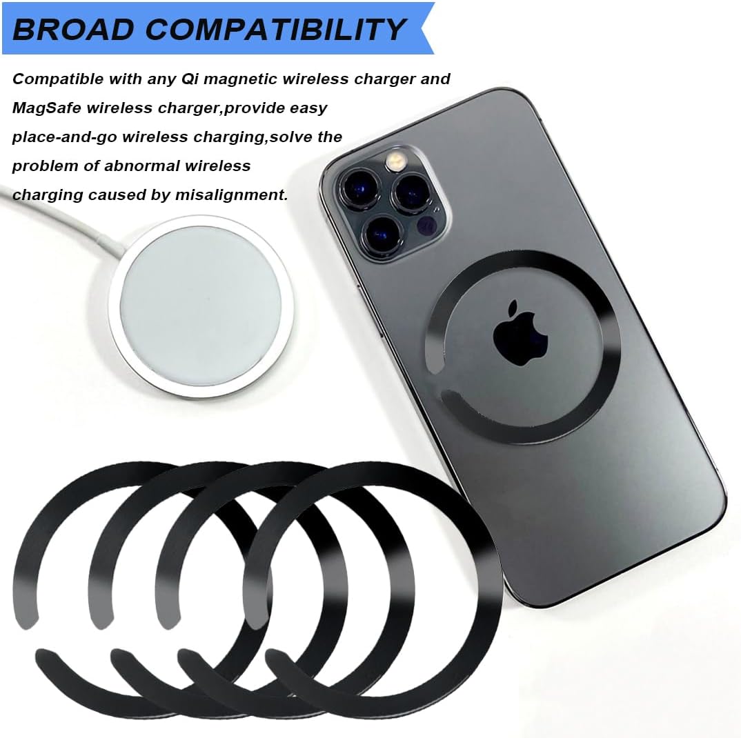 12 Pcs Universal Metal Ring Sticker Compatible with MagSafe Magnetic Wireless Charging iPhone 17/16/15/14/13/12 Pro Mini Max Galaxy, Ultra Thin Notched Ring Car Charger Conversion Kit,(NO Magnet) image 4