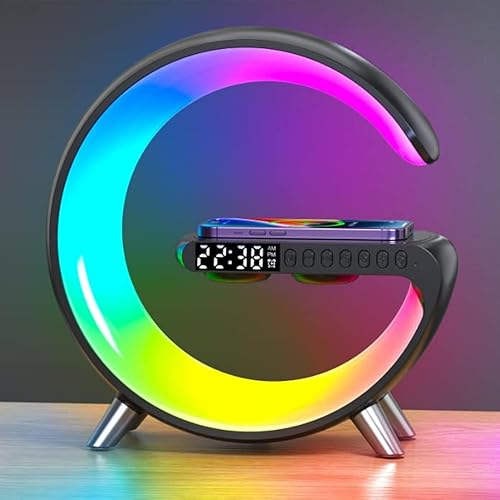 Lámpara de ambiente con cargador inalámbrico nueva lámpara de mesa LED inteligente 2023 altavoz Bluetooth lámpara táctil regulable con