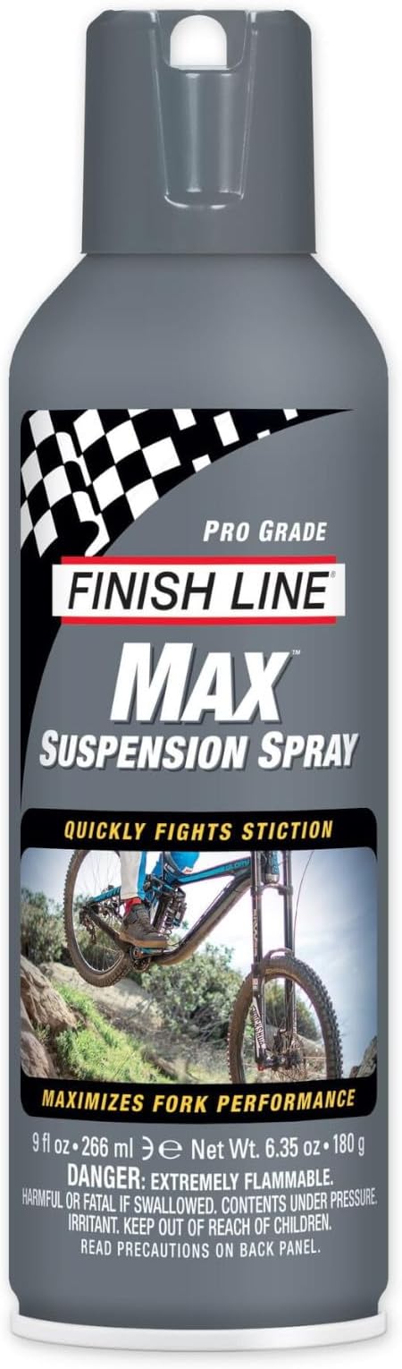 Finish Line Max Suspension Spray Forks Shocks Dropper Posts 9 fl oz | Breaks In New Forks & Shocks - Reconditions Older Suspension - Reduces Stiction