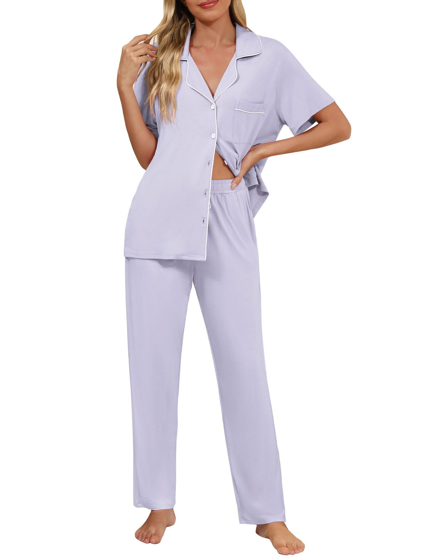 Senert Womens 2 Piece Pajamas Set Button Down Top and Pants Soft Sleepwear