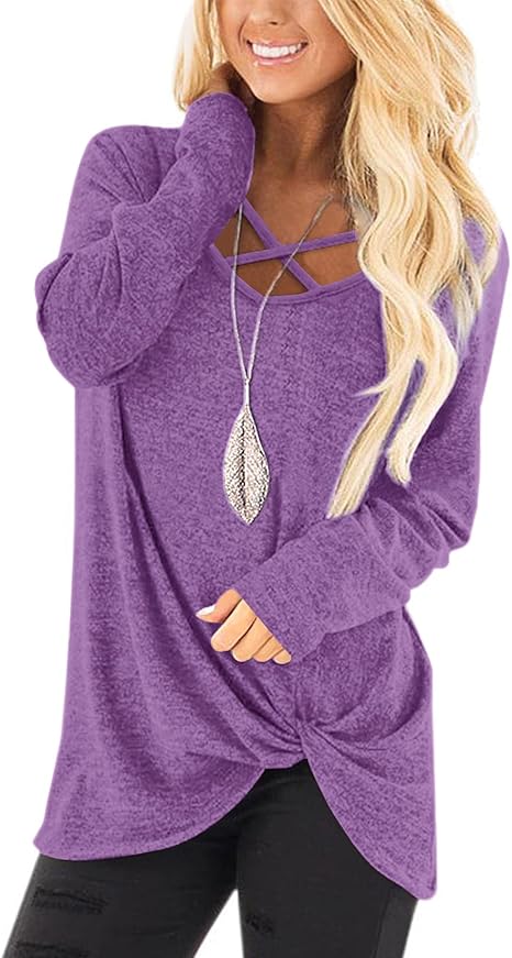 NIASHOT Womens Long Sleeves Tops V Neck Casual Fall Sweaters Shirts