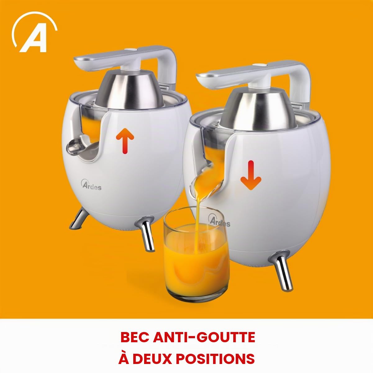 ARDES JUICE ART Presse‑agrumes électrique 500 W AC avec levier en aluminium, double cône et réservoir 0,5 L pour agrumes