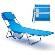 DUMOS Lounge Chair Outdoor, Beach Tanning Chair with Face Hole, Blue | 5-Position Adjustable Sunbathing Tanning Chair, Foldable Portable Chaise Lounge by Pool Patio Lawn Camping Reading, Arm Hole