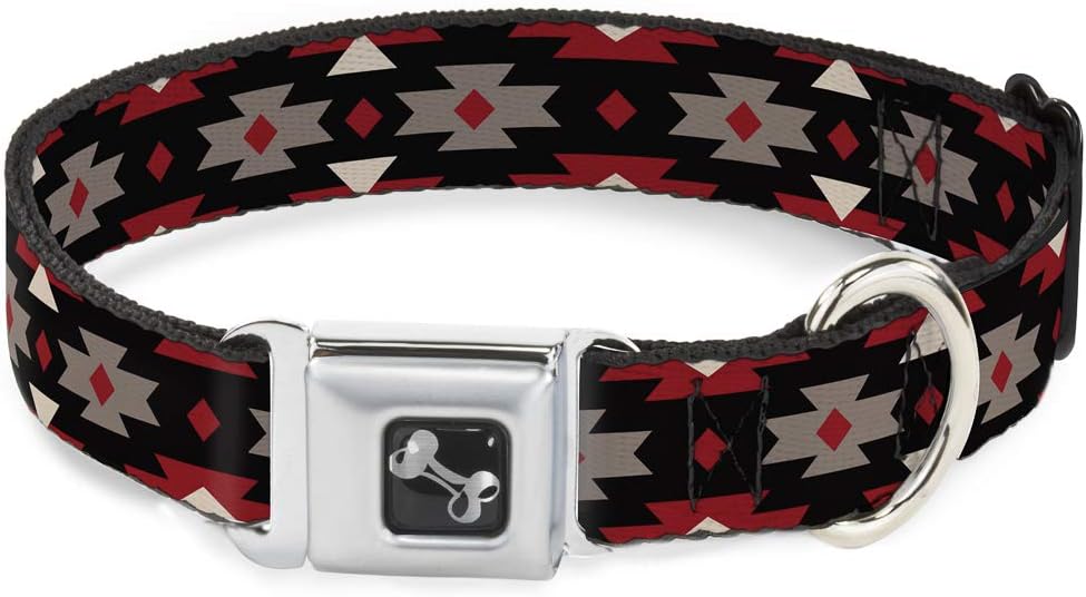 Dog Collar Seatbelt Buckle Navajo Red Black Gray Red 9 to 15 Inches 1.0 Inch Wide