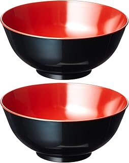 JapanBargain 2396x2, Japanese Style Plastic Black and Red Color Large 52 oz Ramen Bowls for Udon Pho Noodles Soup Cereal Pasta, Pack of 2