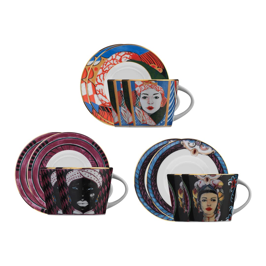 Kütahya Porselen New Tuana Set 6 Tazzine Da Caffè - Rosa | Porcellana 85 Ml Con Piattino | Ideale Per Caffè Turco, Espresso, Moka | Lavabile In Lavastoviglie | Design Elegante