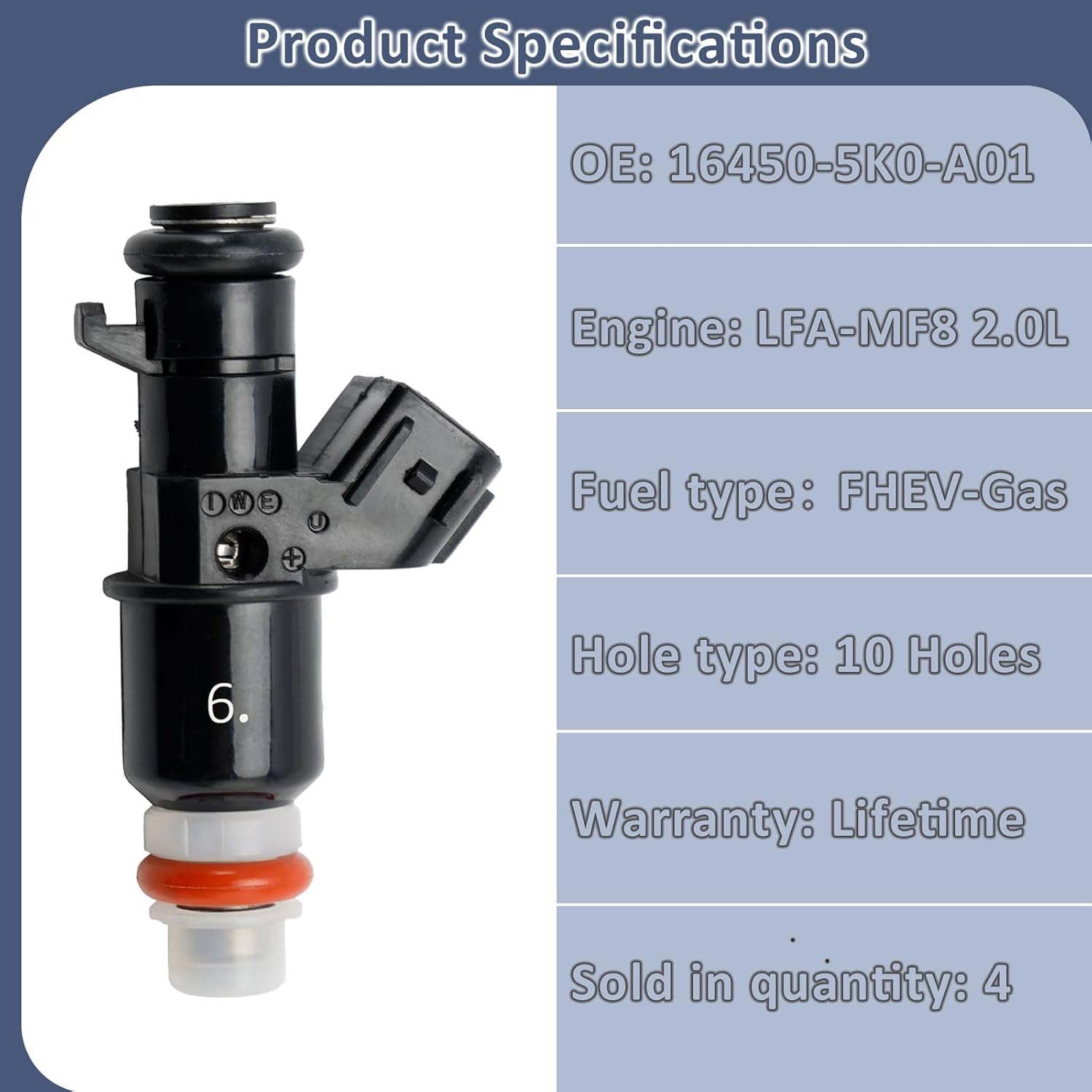 16450-5K0-A01 Hybrid 2.0L Fuel Injectors,Compatible with/Honda 2.0 Accord Hybrid EX-L Touring 2014-2017, |10 Holes| |4 PC Set|