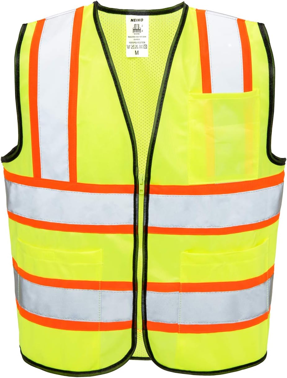 Top Brands Neiko 53990A High Visibility Safety Vest with 3 Pockets and Zipper, Neon Yellow | Size L