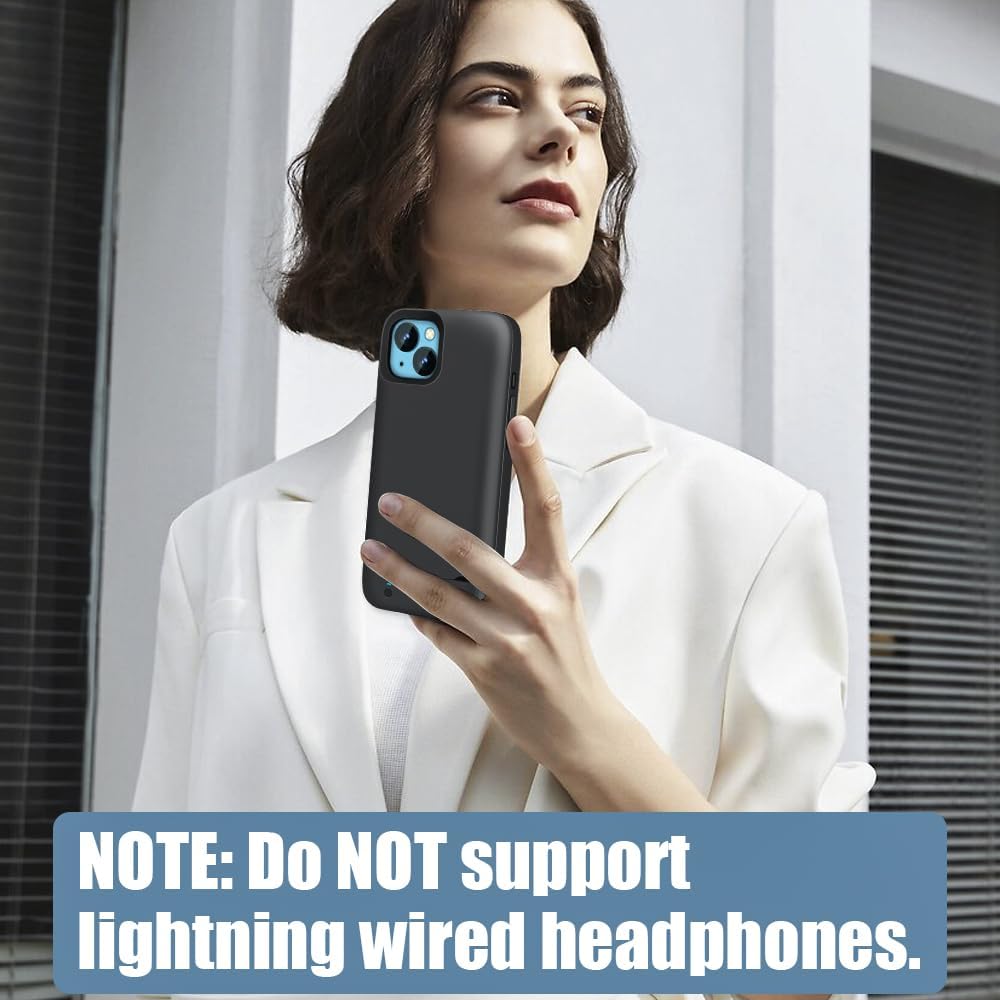 Battery Case for iPhone 14, 5000mAh Rechargeable Extended Battery Charging/Charger Case, Add 100% Extra Juice (6.1 Inches) Black