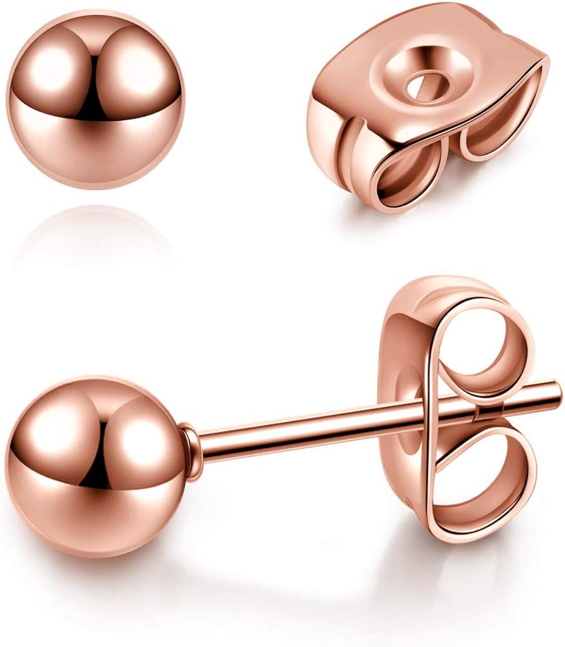 AllerPierce Hypoallergenic Rose Gold Ball Earrings Studs Set Cartilage Earrings Stainless Steel Round Ball Studs Earrings for Women Men 3mm-8mm(10Pcs) - Image 5