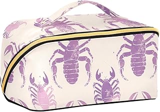 Neceser con divisores de diseño de escorpión de color lila con capacidad portátil, bolsa de cosméticos de viaje, vertical, independiente