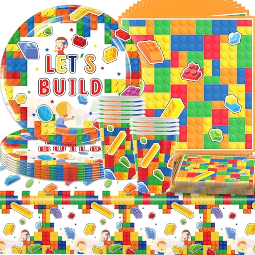 Suministros fiestas de bloques para evitar manchas en cumpleaños usando vasos y manteles