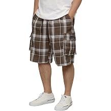 URBANJ Men's Plaid Cargo Shorts Loose Fit Lightweight Elastic Waist Multi Pocket