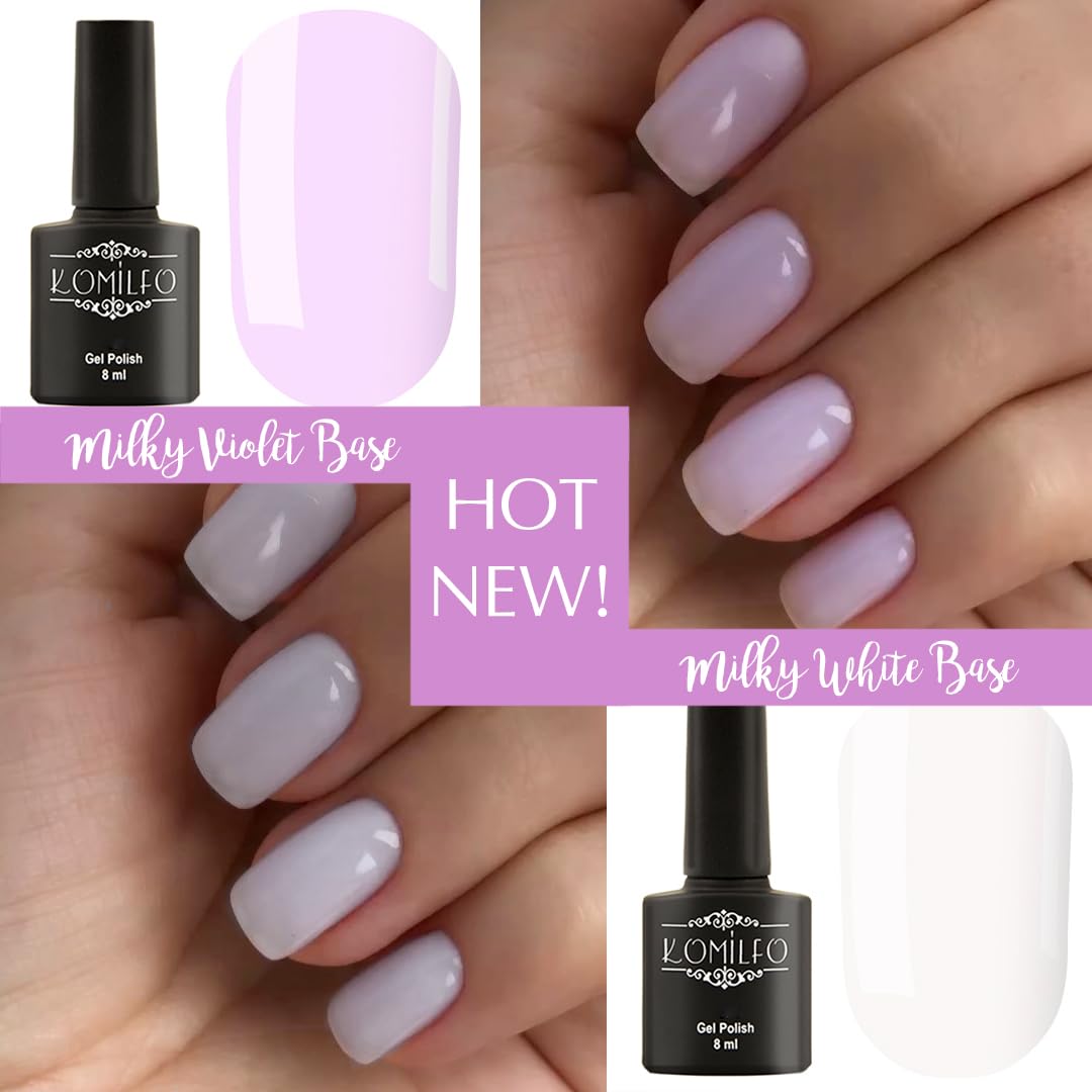 Komilfo Color Base 8ml White Red Milky, Medium density, self-leveling. Fast coverage. Soft, flesh-colored shades, Long -lasting up to 21 days, Nail Gel Polish Led Uv (Base Milky White, 15ml)