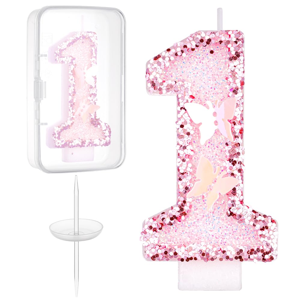 Bougies d'anniversaire Numéro 1, Bougie Chiffre 3D Rose, Décoration Gâteau Anniversaire
