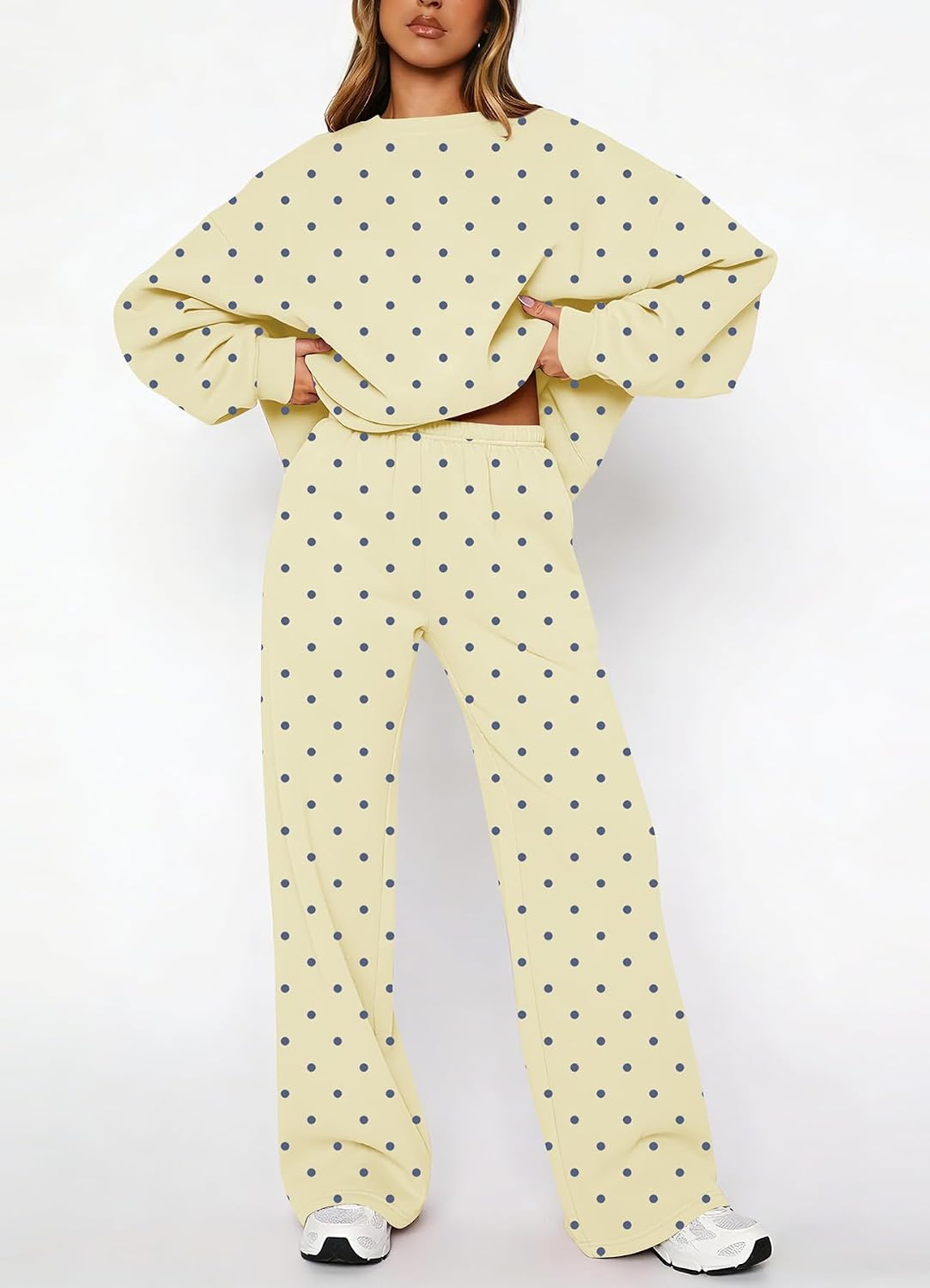 calbatic Polka Dot Sweatshirt and Sweatpants Set for Women