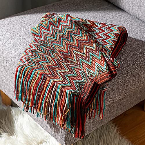 Bohemian Throw Blankets, Boho Knitted Tassel Throw Blankets, Super Soft Cozy Lightweight Couch Decorative Throw Blankets, Bed, Sofa, Outdoor Throw Blanket - All Seasons (Red 50X60 Inch) #TOP2