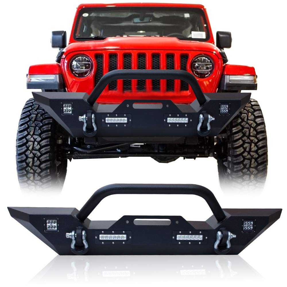 Front and Rear Bumpers Compatible with 2013-2018 Dodge Ram 1500 (Exclude Rebel) & 2019-2024 Ram 1500 Classic with Winch Plate, LED Lights, Paintable Armor, License Plate Bracket, Sensor Holes