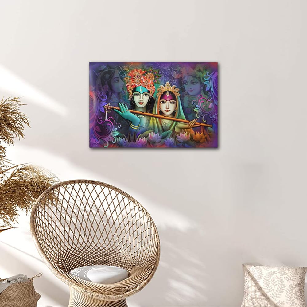 Black and White Canvas Wall Art Hindu God Lord Krishna Posters Prints Artwork India Religious Contemporary Home Decor Stretched Canvas Picture for Living Room Bedroom Home Office Decor (24"Wx16"H) - Image 3