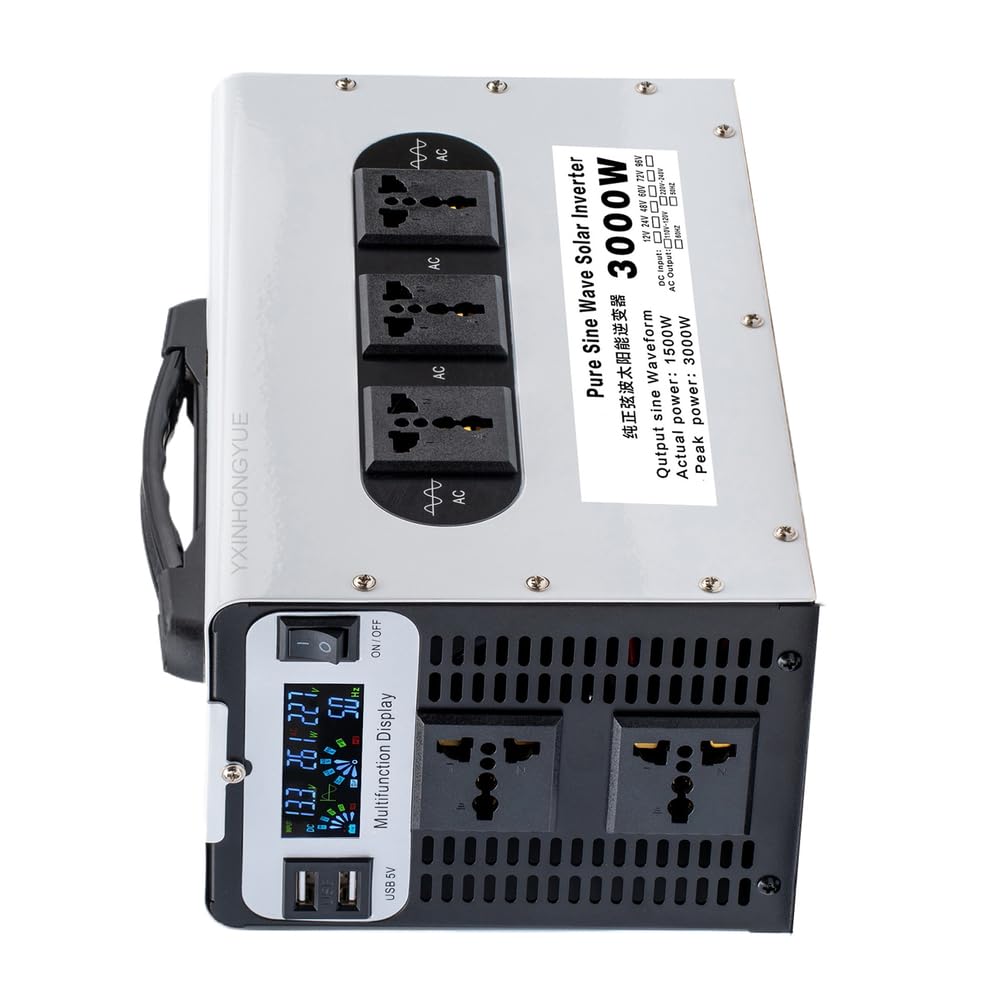Inversor/Cargador de Corriente para Coche de 1500 W, Fase Dividida. Entrada CC 12V/24V/48V/60V/72V. Salida CA 110V 60Hz/220V 50Hz.