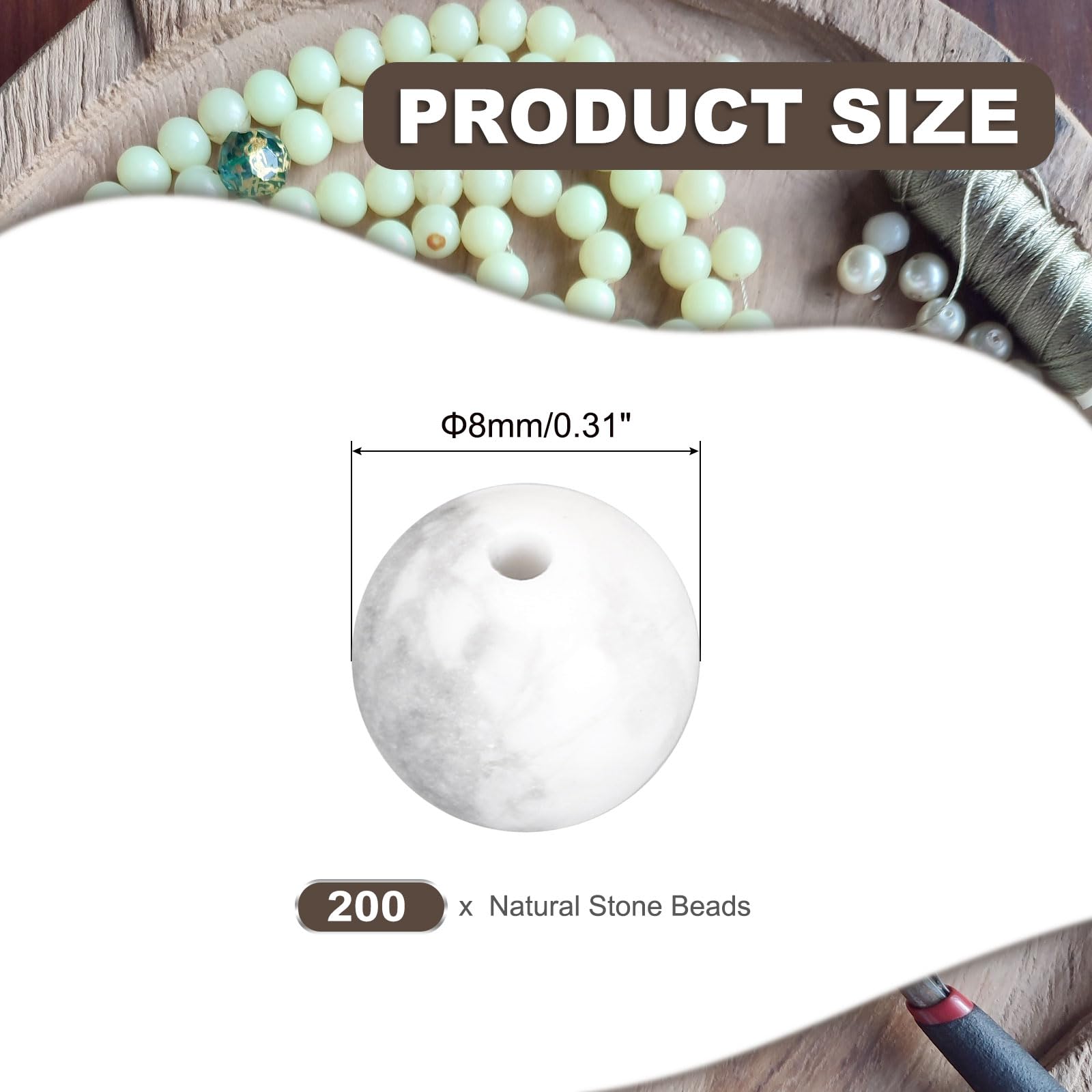 PATIKIL 8mm Natural Stone Beads Frosted Natural White Turquoise - Image 2