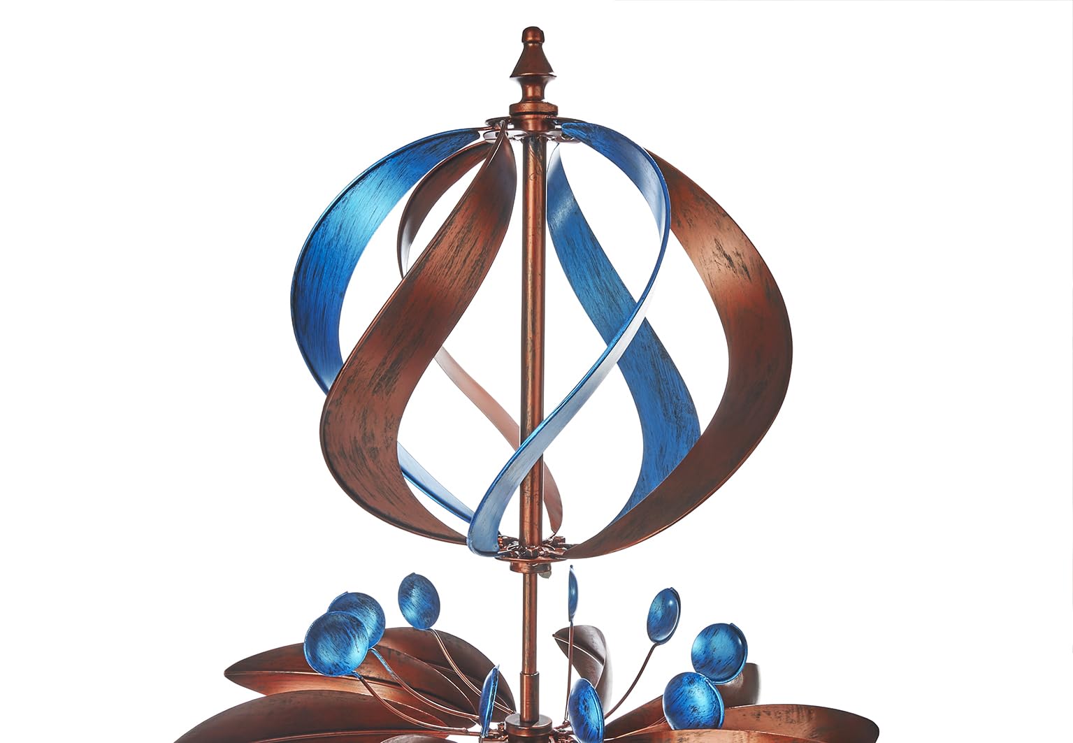 Kobolo Windrad Dekostecker Twirl | 60x60x212 cm | Metall | braun-blau | modernes Garten-Windspiel | XXL Metallwindrad für Gartendeko, Vorgarten & Outdoor-Dekoration | robuster Gartenstecker