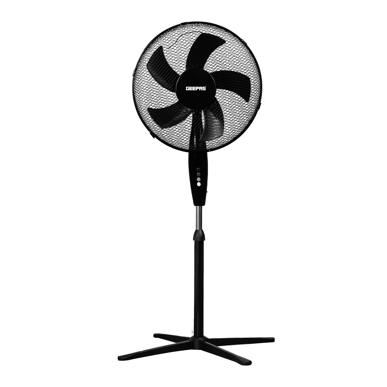 GEEPAS 16” Pedestal Free Standing Cooling Fan | 3 Speeds 5 Blades Wide Angled Oscillation | Pivoting Head & Adjustable Height | Powerful Airflow Floor Fan | Home Office Use, 1 Year Warranty Black 45W