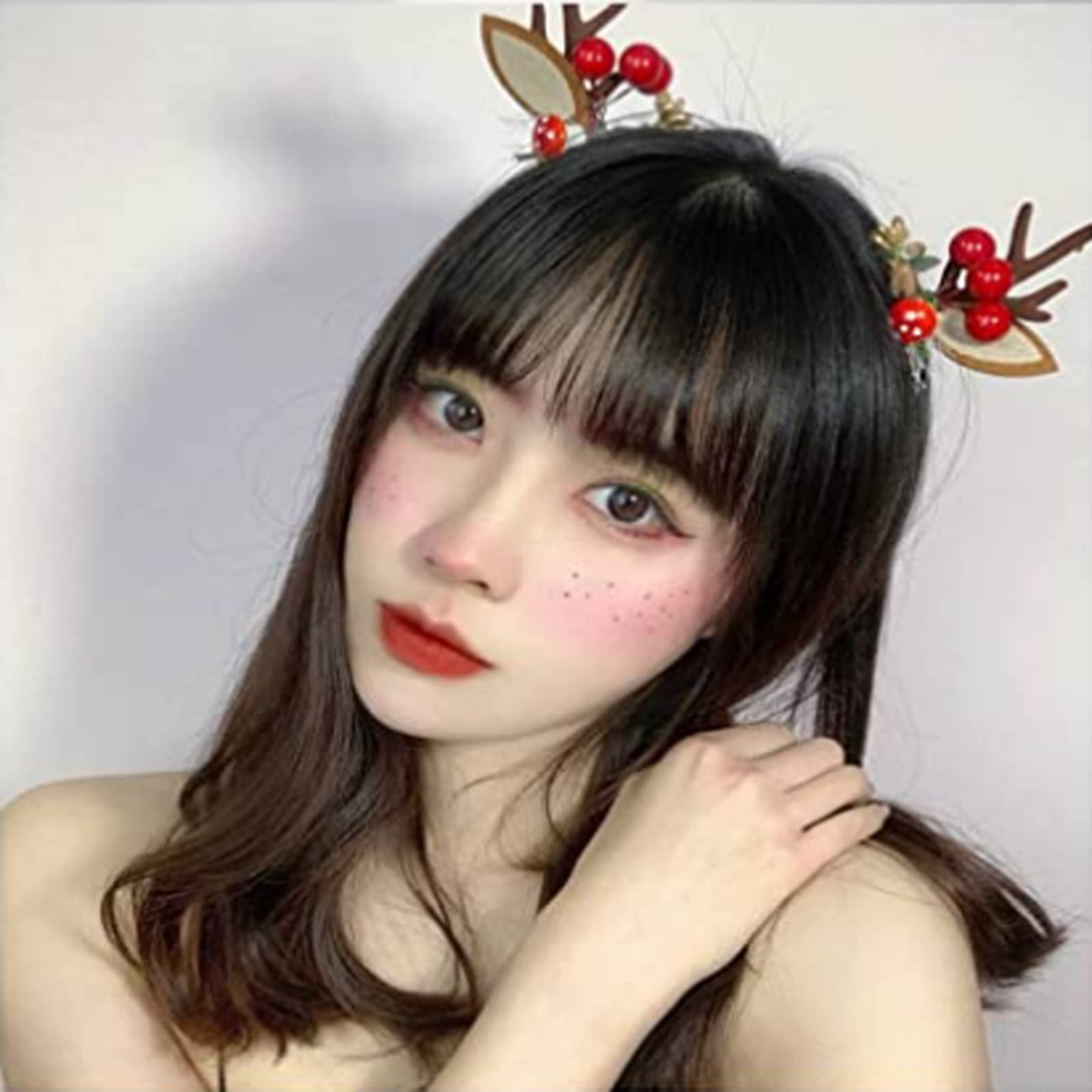 Flequillo de Halloween con clip de cabello 100% humano, flequillo curvado y tenues para mujer, extensiones de cabello para uso diario (marrón oscuro) 7