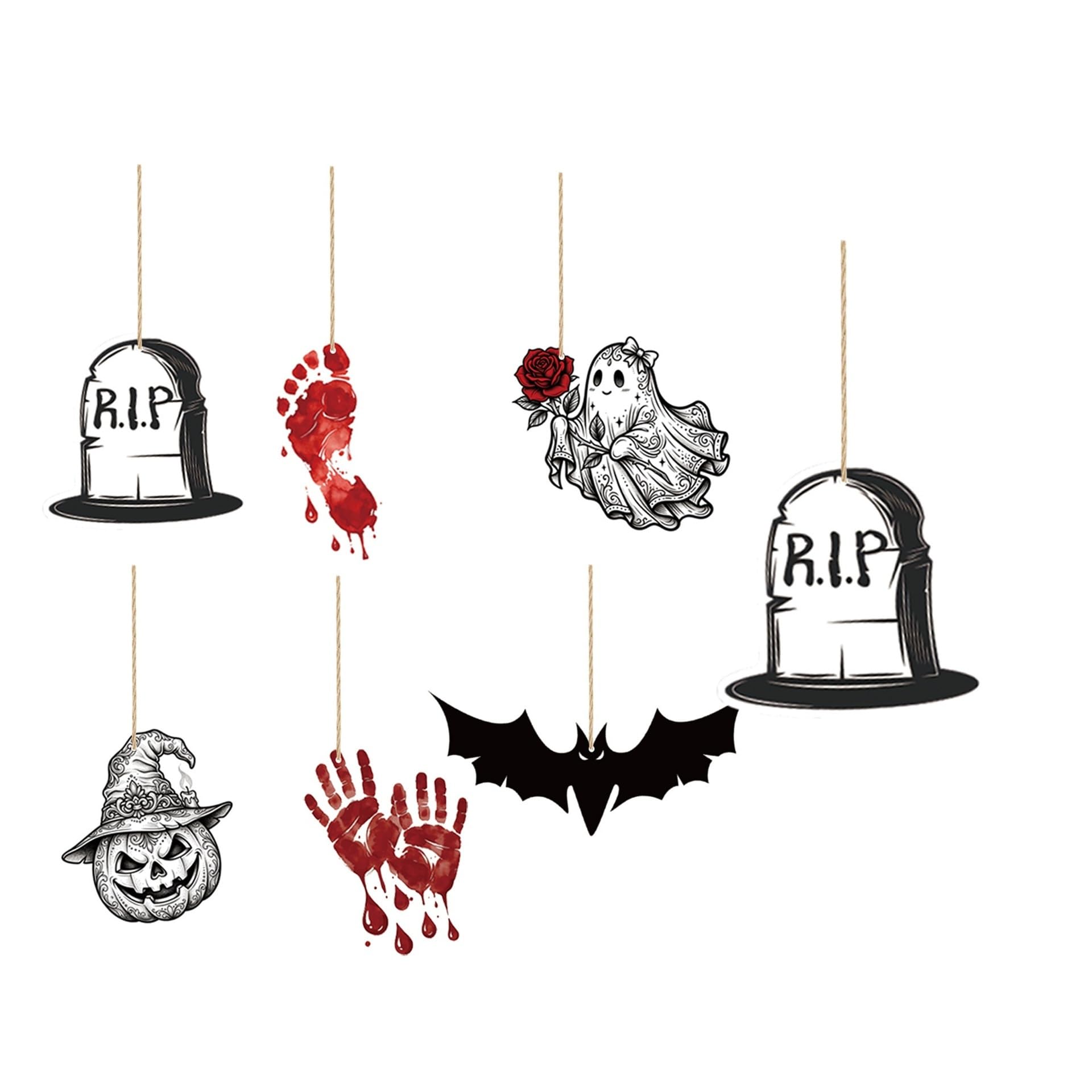 OTKSMDYY Halloween Party Atmosphere Decoration Door Ornament Ghost Pumpkin Black Cat Wooden Front Wall Sign(Halloweenwoodentagtypeb-6pcs)