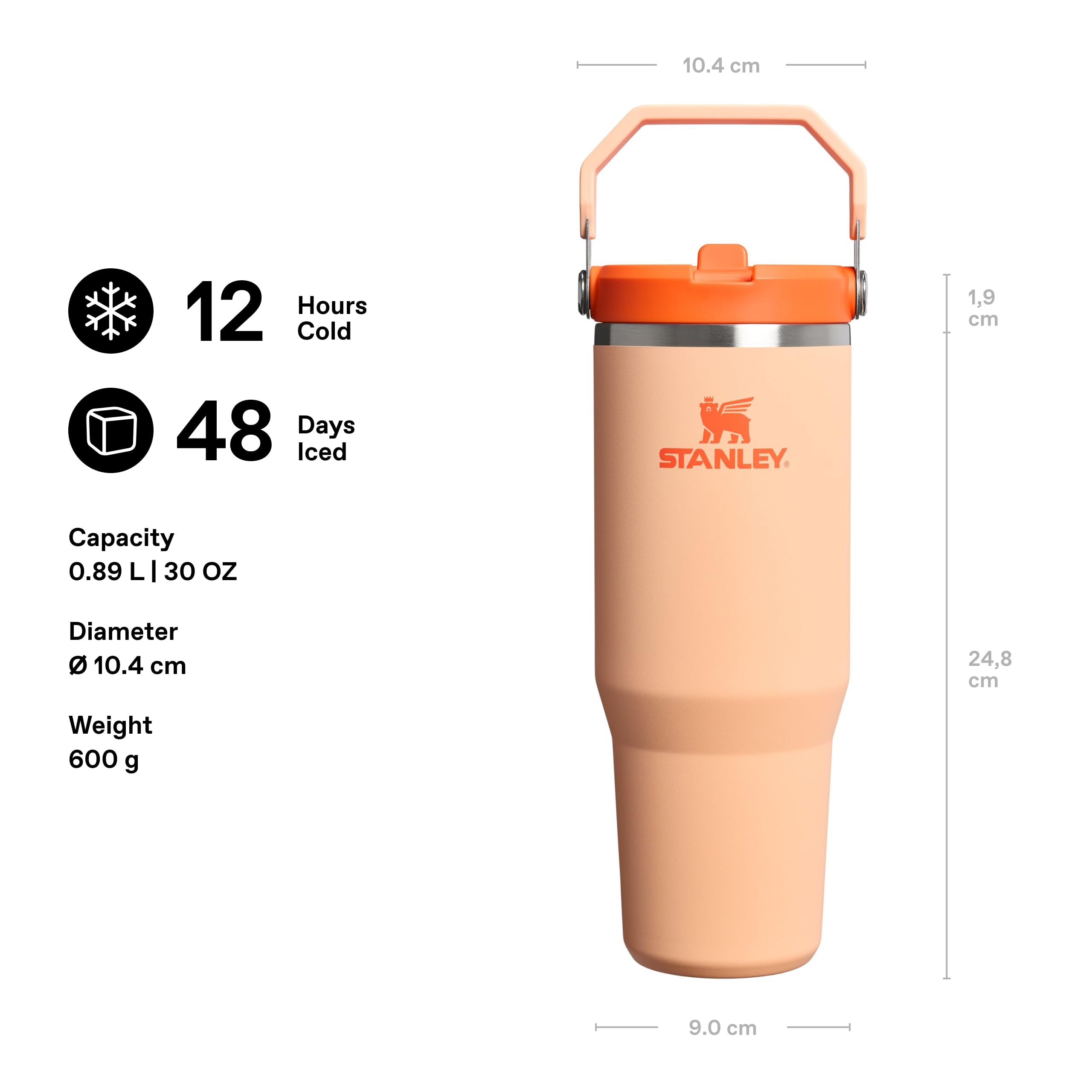 Stanley 1913 Flip Straw Tumbler 1.0 Borraccia Con Cannuccia 0.89L - Fredda Per 12 Ore - Borraccia Termica Senza BPA - Bottiglia Acqua Facile Da Trasportare - Lavabile In Lavastoviglie - Orange Sherbet