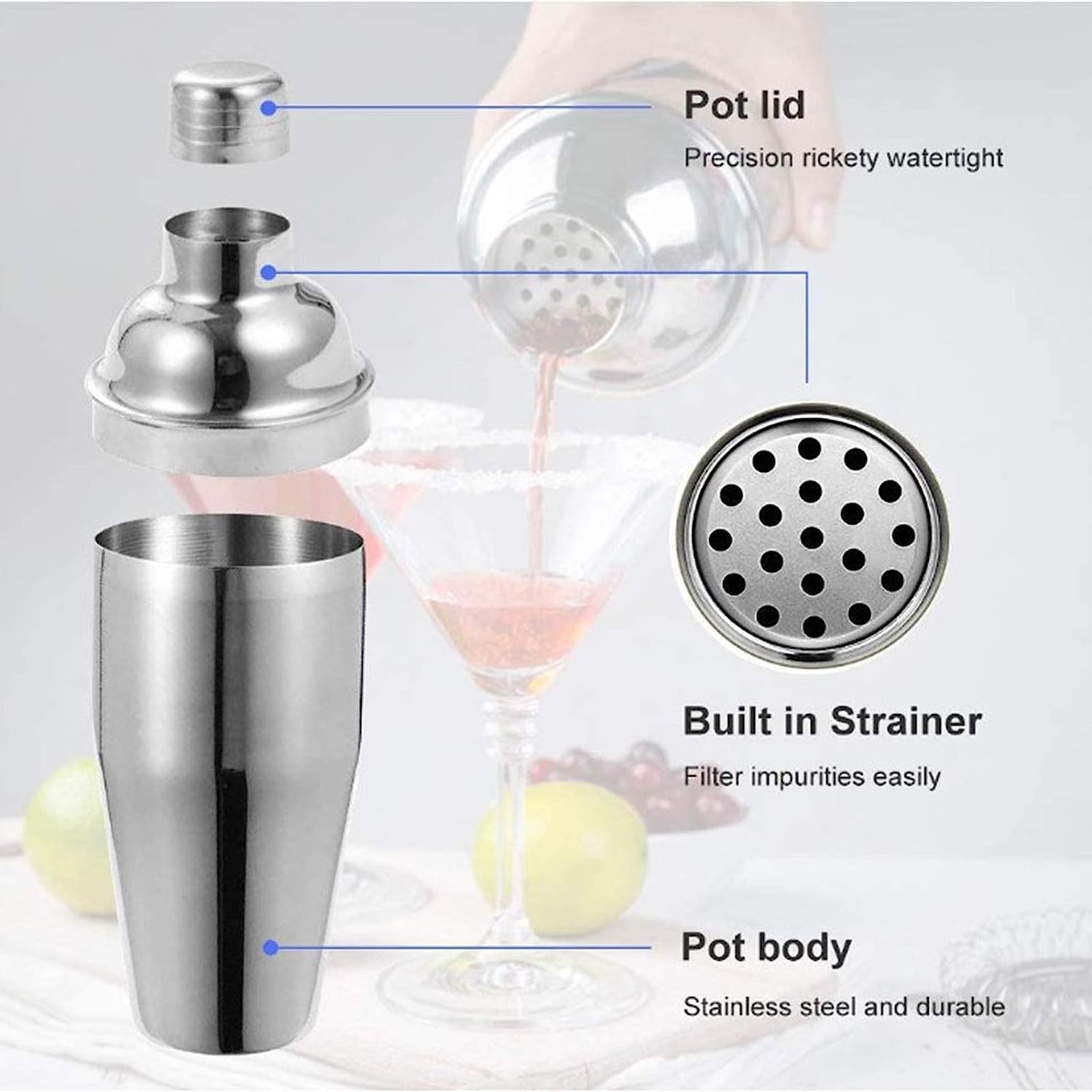 Ensemble de Cocktail Shaker à Cocktail Shaker Kit 11 Pcs Cocktail Shaker Set Barman Kit avec Support en Acier Inoxydable Bar Tool Set pour Home Bar Shaker Cocktail Kit Shaker Cocktail Set(550ml)