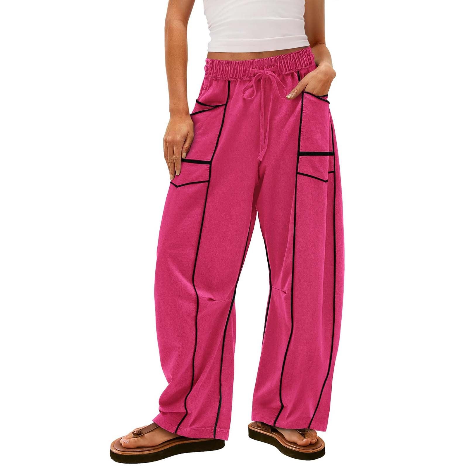 Barrel Pants Women Casual Cargo Wide Leg Baggy Sweatpants Drawstring High Waisted Lounge Palazzo Pants with Pockets