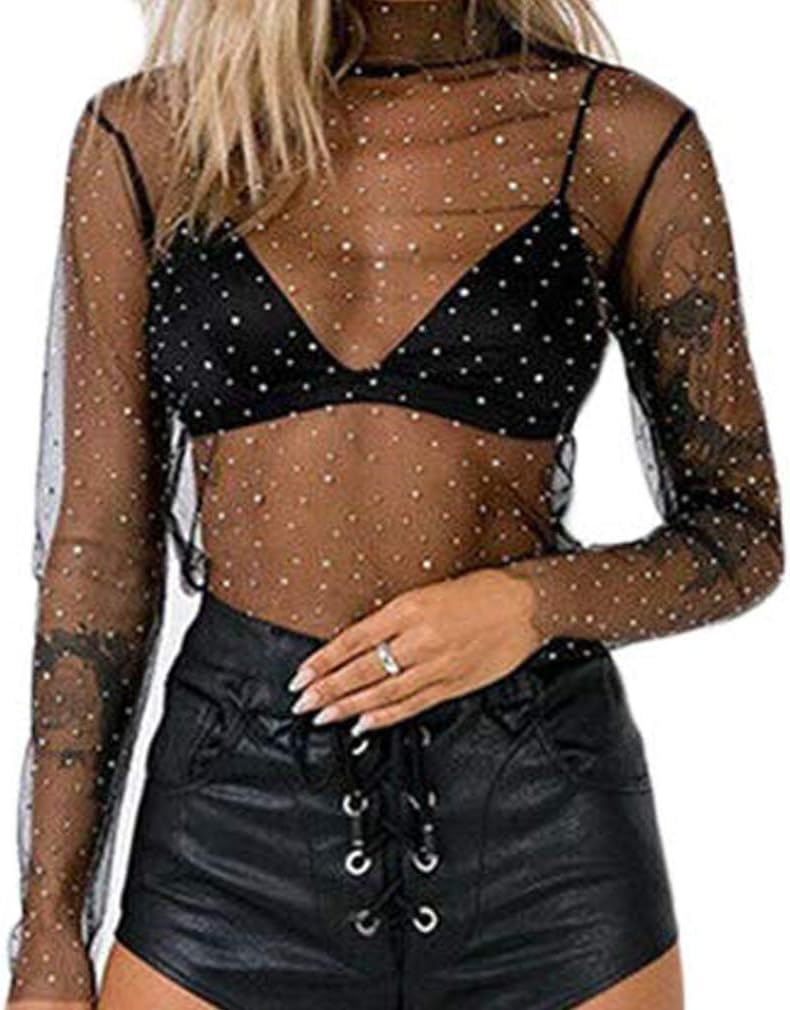 Women Y2K Sexy See Through Shirts Mesh Sheer Tops Long Sleeve Slim Fit Layering Top Blouse E Gril Streetwear … - Image 3