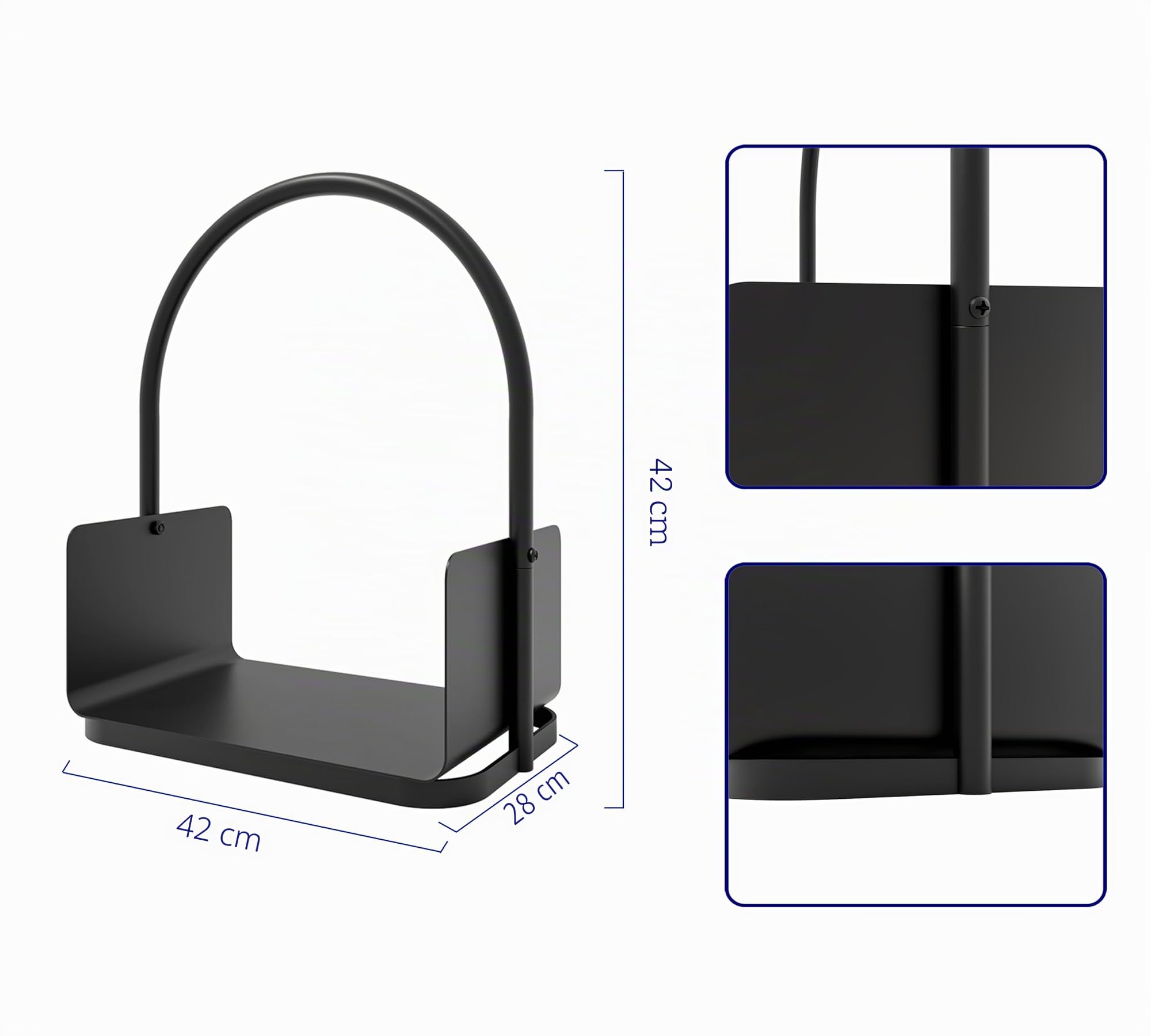 Kingson Soporte para Cesta de Leña – Portador de Troncos de Acero con Recubrimiento en Polvo Negro con Asa y Borde Elevado – 42x28x42cm – Estante de Almacenamiento de Madera para Chimenea Interior y