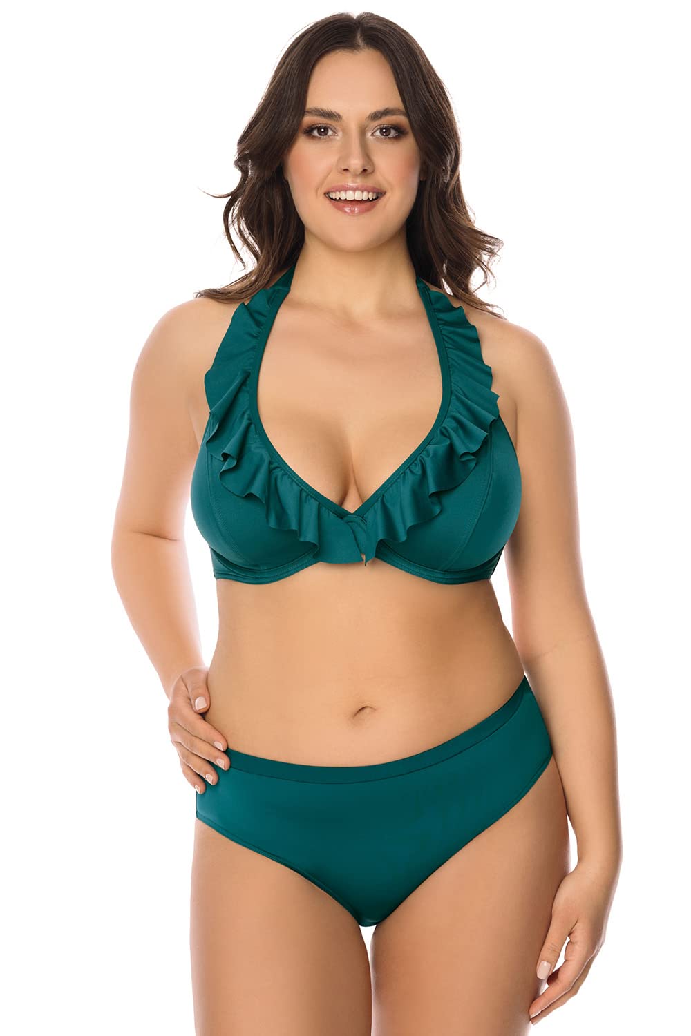 VIVISENCE Biustonosz bikini damski moda kąpielowa, wyściełany, wyprodukowany w UE wiązany na szyi 3220, zielony, 75D