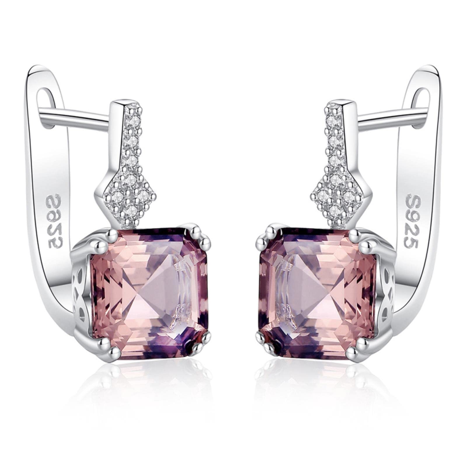 HCMA 925 Sterling Sliver Sparking Wedding Stud Earrings For Women Fashion Created Morganite Gemstone Party Fine Jewelry Gift