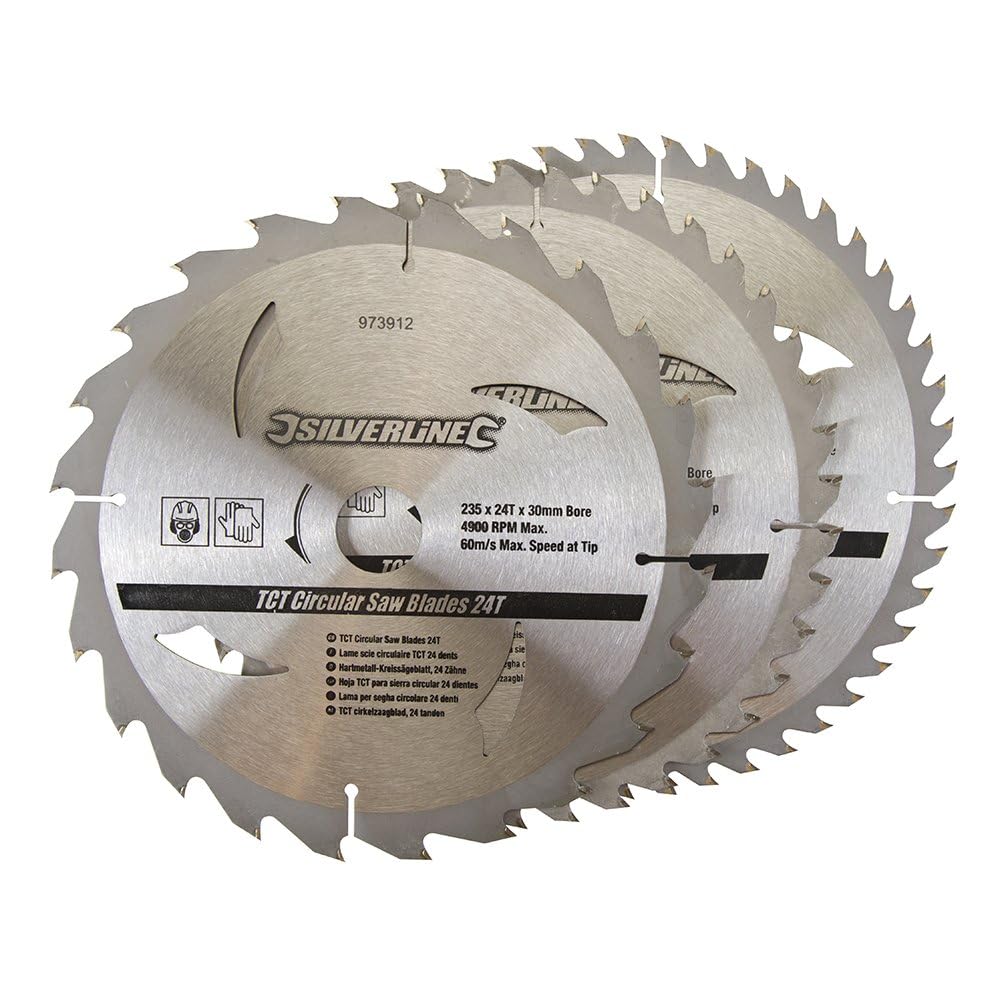 Silverline 973912 TCT Circular Saw Blades 24, 40, 48T 3pk 235 x 30