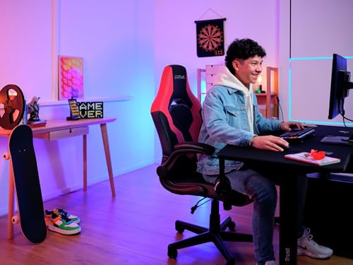 GXTrust 1703 Yezz Sedia Gaming con Braccioli Imbottiti, Regolabile in Altezza, Gas di Classe 4, Sedia da Gaming Inclinabile Fino a 140 kg, Rivestimento in Tessuto, per PC Ufficio Gioco, Rosso - Sedia gaming - Immagine 1