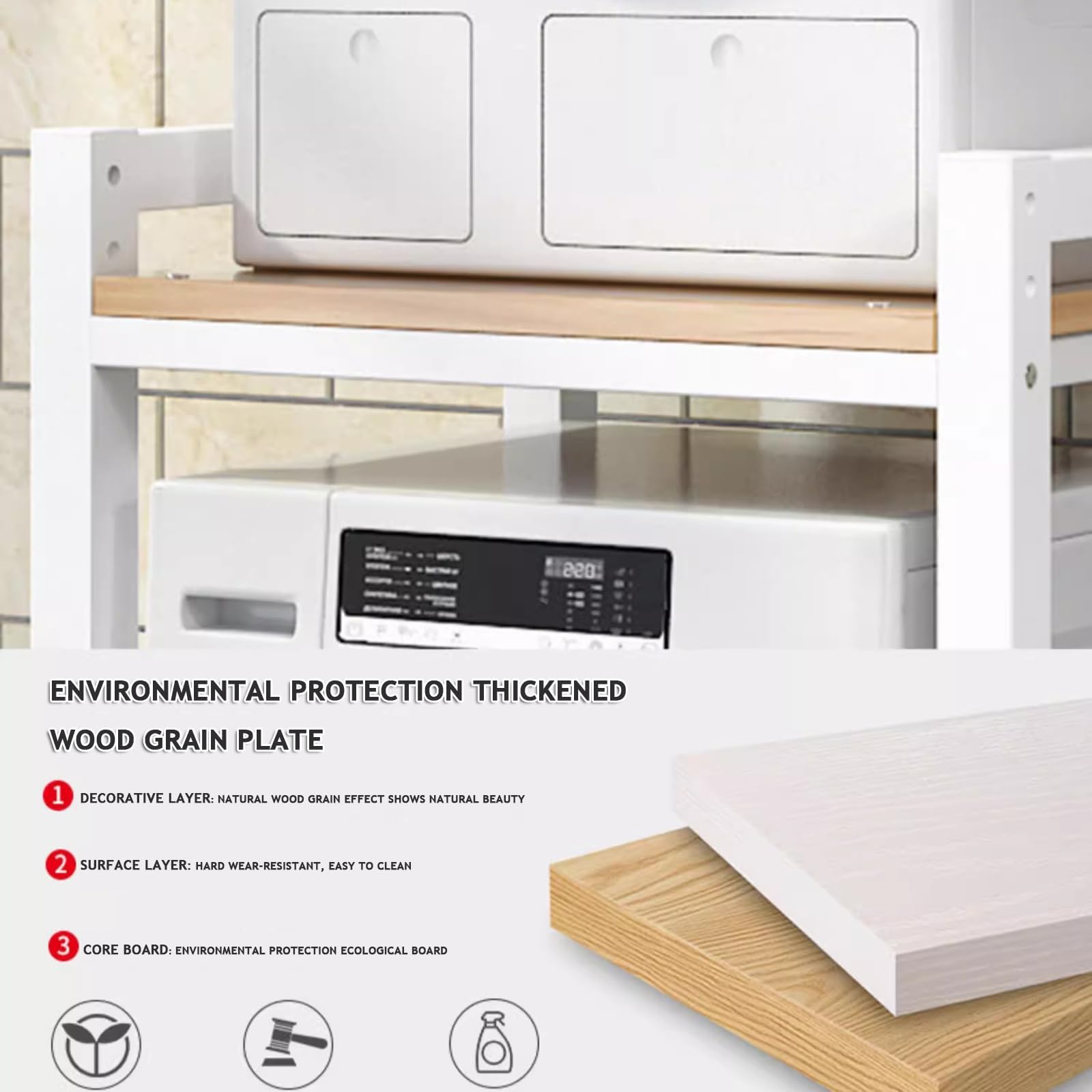 Supporto Asciugatrice Sopra Lavatrice Regolabile in Altezza per | Asciugatrice Regolabile Asciugatrice a Colonna Bagno Cucina Balcone Noce, Cornice Nera