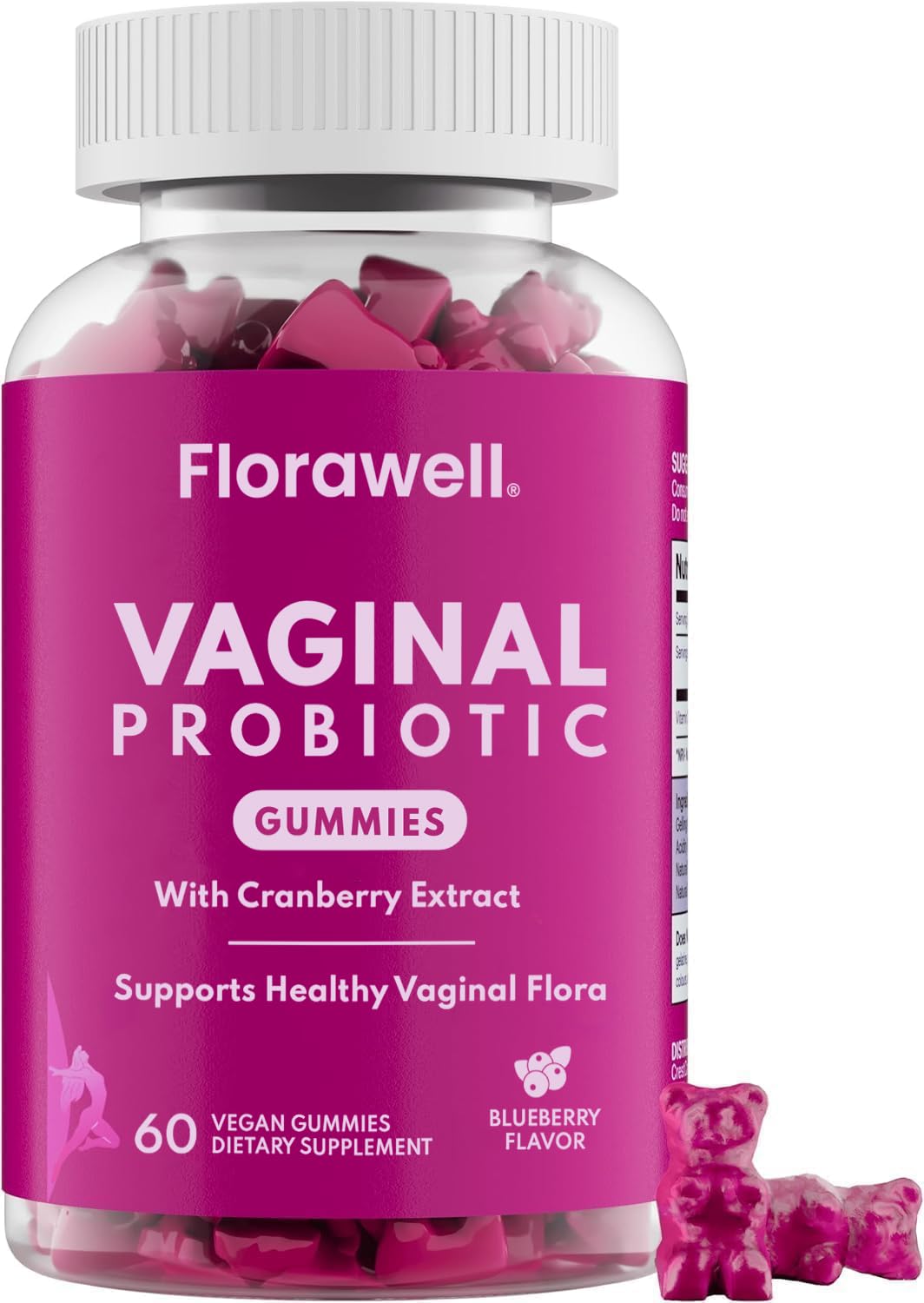 Florawell® Vaginal Probiotic Gummies for Women - pH Balance, Healthy Odor, Yeast Balance & Intimate Flora Support - with Cranberry Extract - Natural Berry Flavor - 60 Vegan Gummies