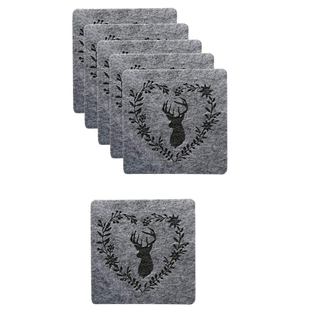 Boltze Home Tjark - Set 6 Sottobicchieri In Feltro Grigio Con Motivo Cervo, Diametro 10 Cm - 2