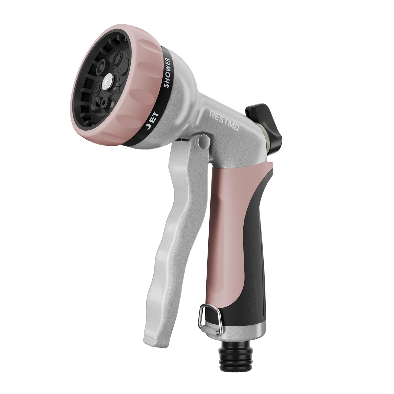 RESTMO Hose Pipe Spray Gun, Heavy Duty Garden Hose Spray Gun, High Pressure Hose Nozzle, Metal Hose Gun with 7 Patterns and Water Flow Control, Ideal to Water Plant & Lawn, Wash Car & Pet, Rose Gold