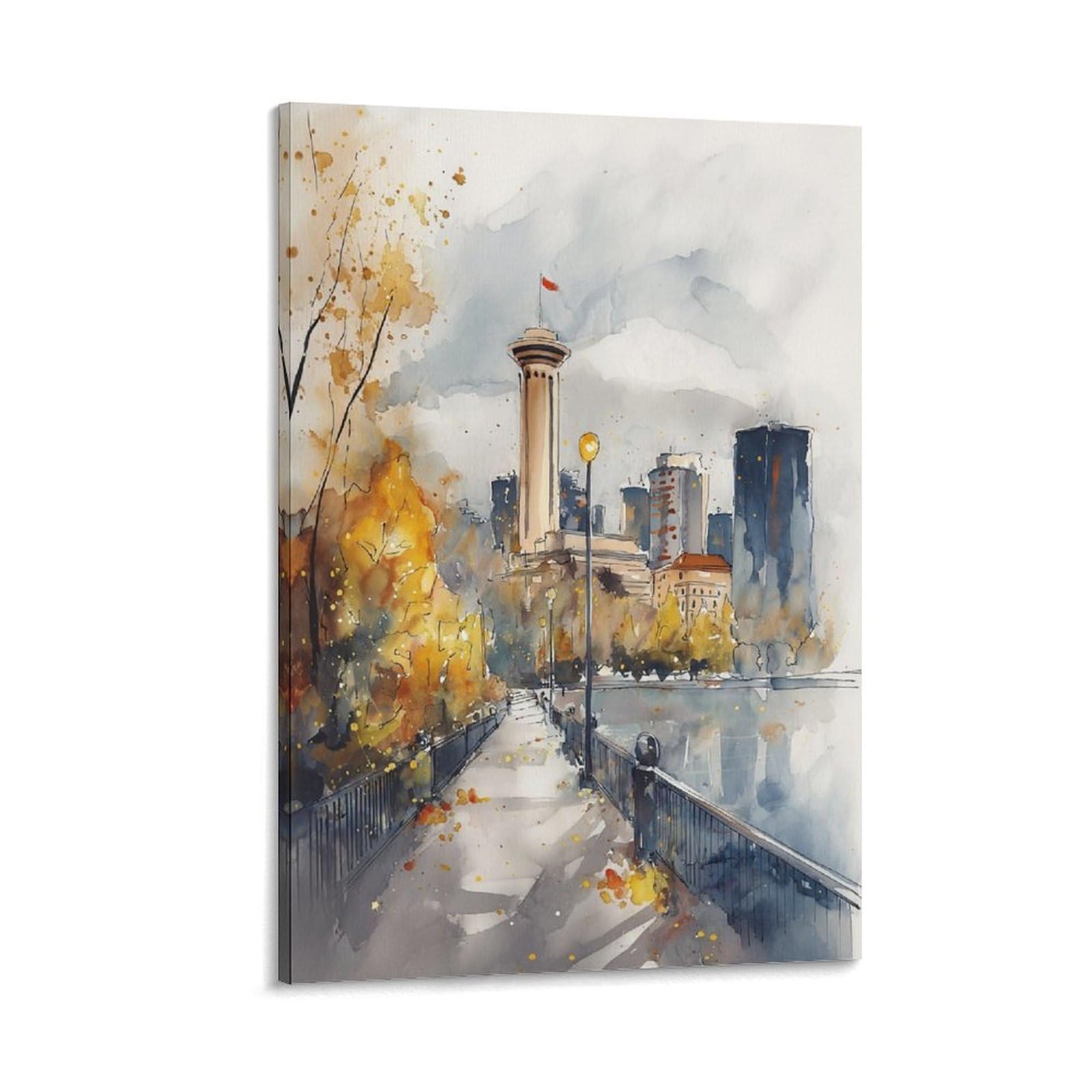 LCYNNH Vancouver Canada Watercolor 24x36inch(60x90cm) Vintage Travel Poster Watercolor Canvas Art
