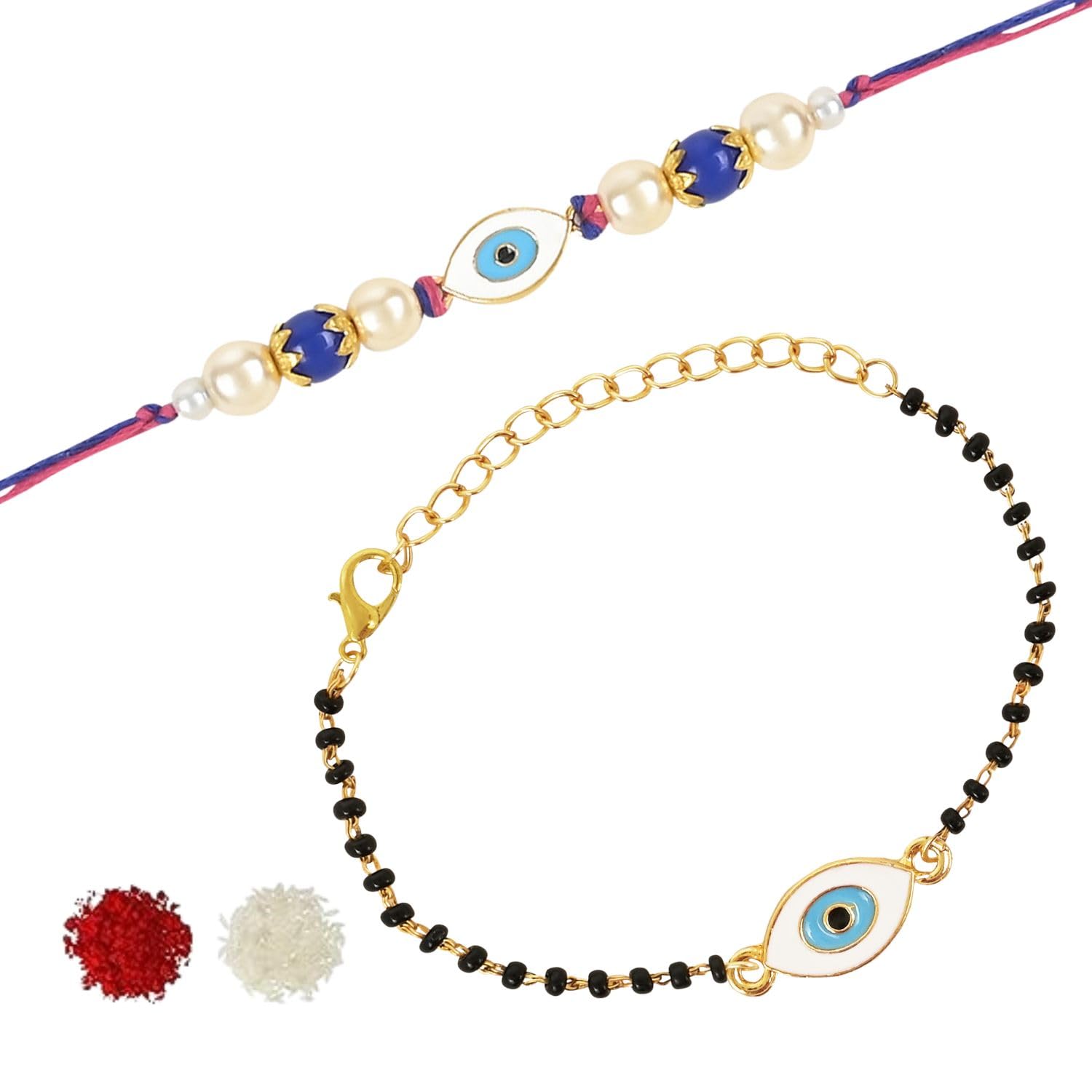 I Jewels Enamel Evil Eye Bhaiya Bhabhi Mangalsutra Bracelet Rakhi Set With Roli Chawal & Rakshabandhan Card For Brother/Bro/Men (R130-CO) (B0CBVGN527) Amazon Price History, Amazon Price Tracker