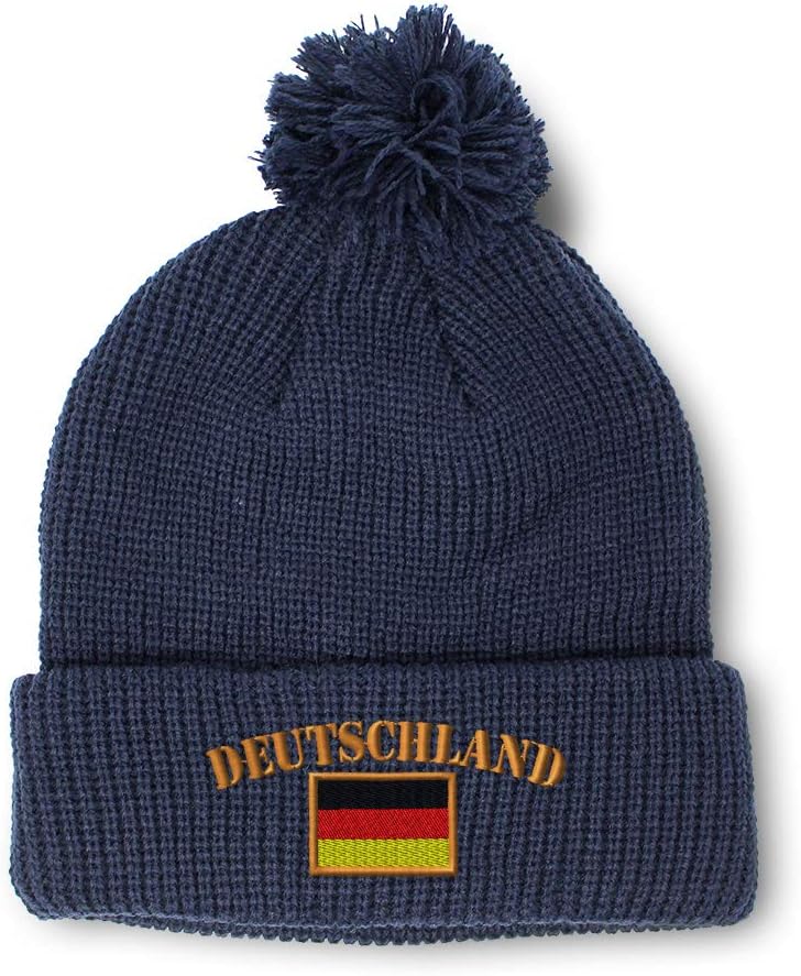 Custom Pom Pom Beanies for Women Deutschland Flag B Embroidery Skull Cap Winter Hats for Men Acrylic 1 Size
