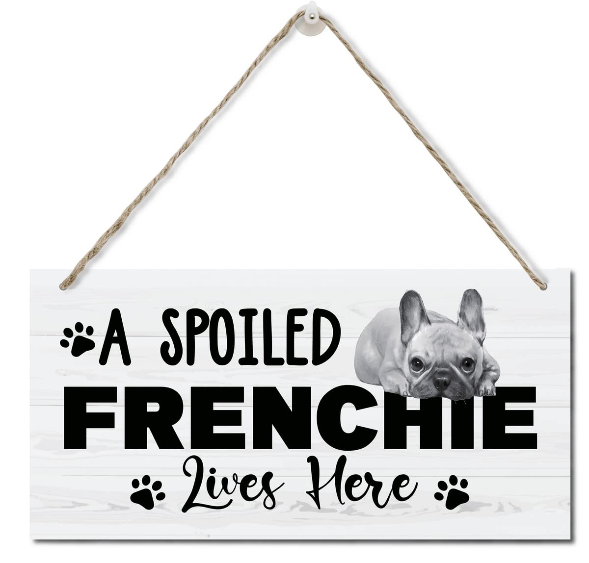 Razpah Funny A Spoiled Frenchie Lives Here Sign, Printed Wood Plaque Sign, Hanging Wood Sign Home Decor, Family Signs for Home Decor Gift, Funny French Bulldog Gifts, Home Decor Wall Art Sign 12" x 6"