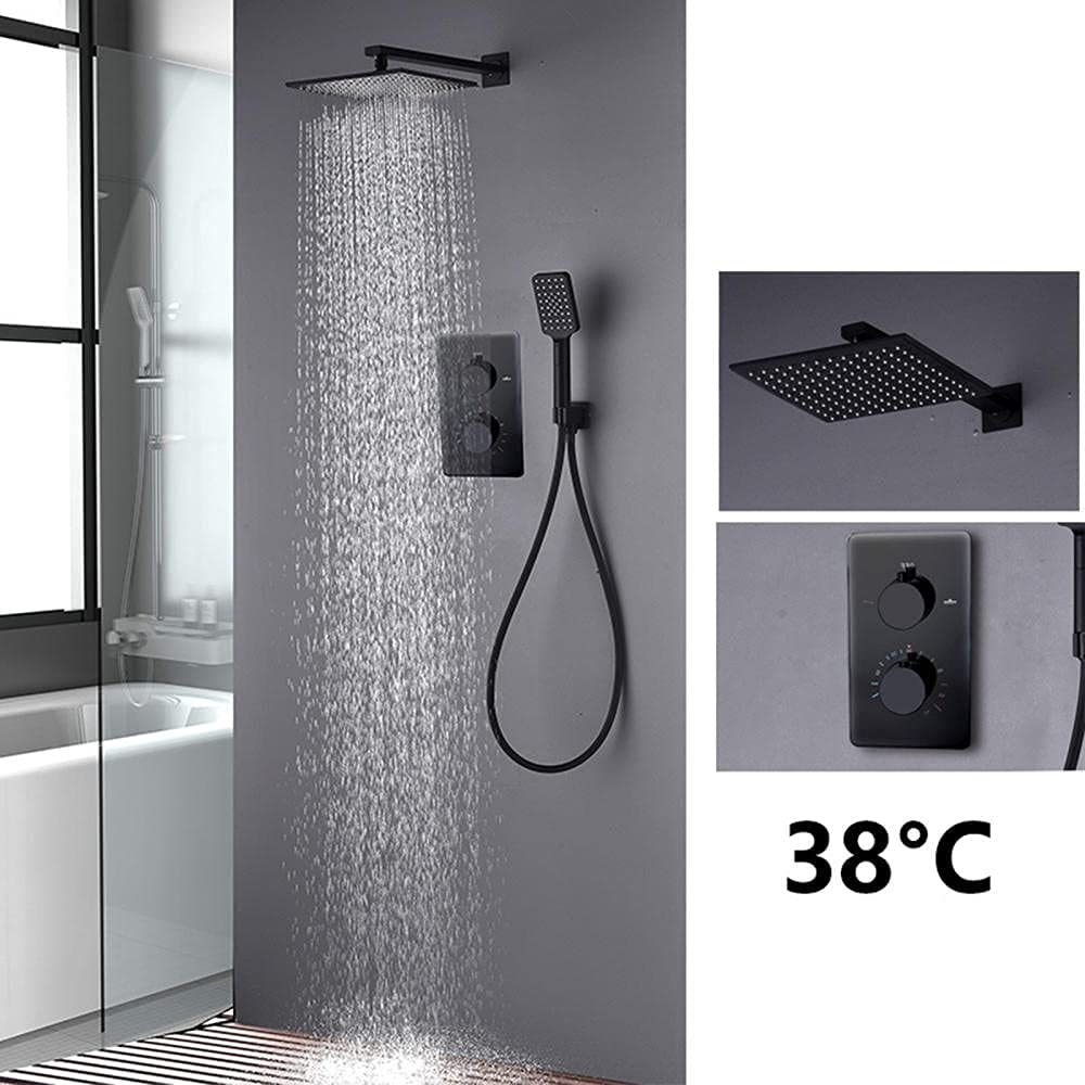 Batidora termostática Conjunto Negra Doble función 10 en Cabezales Ducha de Lluvia cuadradas